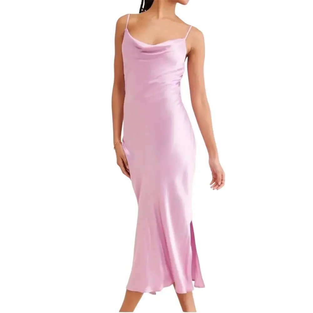 Express pink satin slip dress midi cowl neck sleeveless feminine spring - Picture 1 of 9